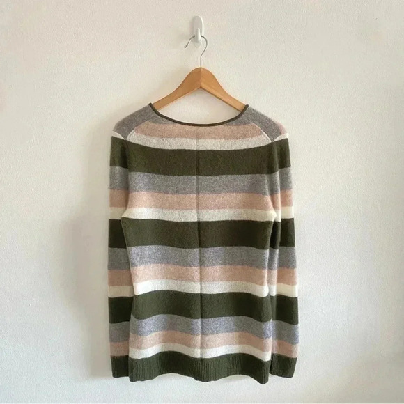 41 HAWTHORN SZ M Olive Gray Ivory Beige Stripe 100% Cashmere Pullover Sweater - Picture 5 of 8